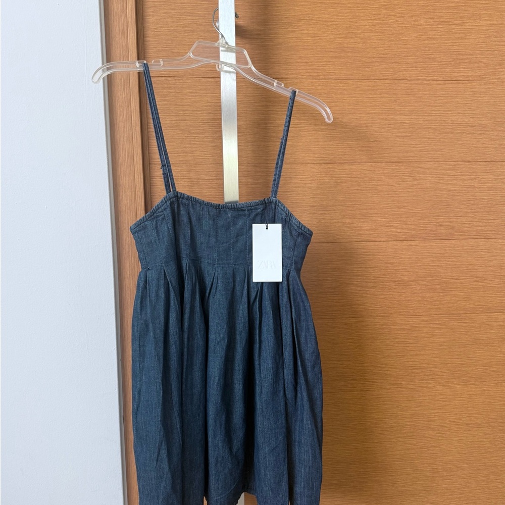Zara Blue Pleated Sundress Sleeveless Casual